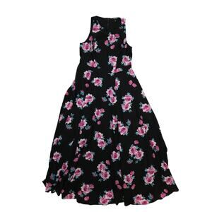 Torrid Maxi Dress Women's 10 Black Pink Rose Floral Sleeveless Fit & Flare Lined